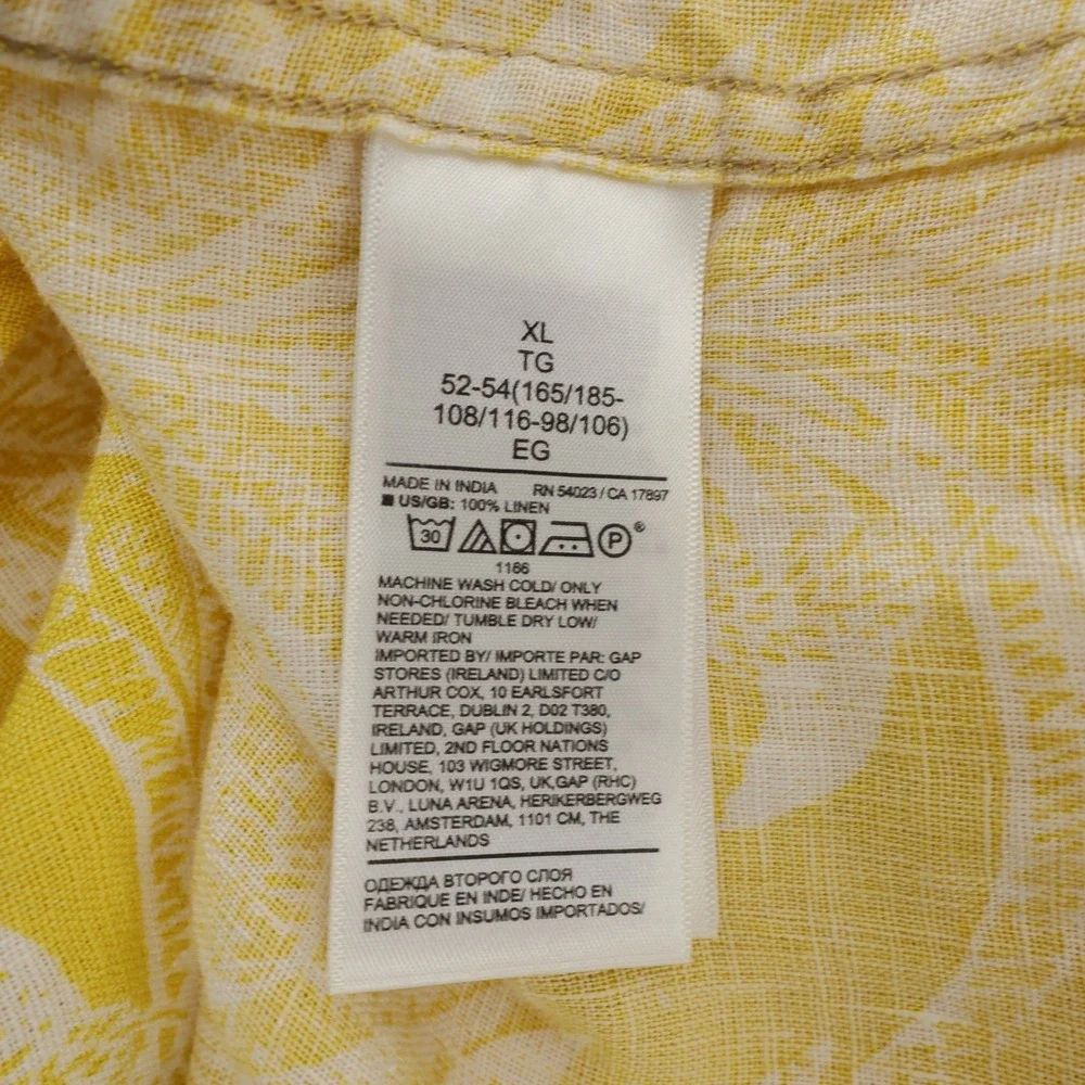 Banana Republic 100% Linen Button Down Shirt Yellow Tropical Palm‎ Leaf Mens XL